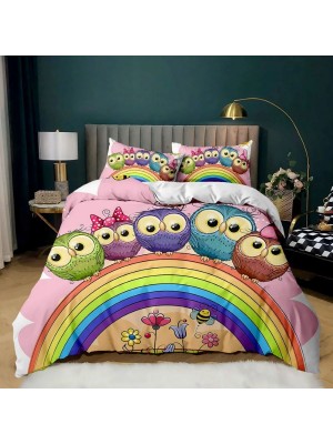 Set Copri Piumone Lenzuolo Federe Copripiumino Gufi Owls Duvet Cover BED0054L